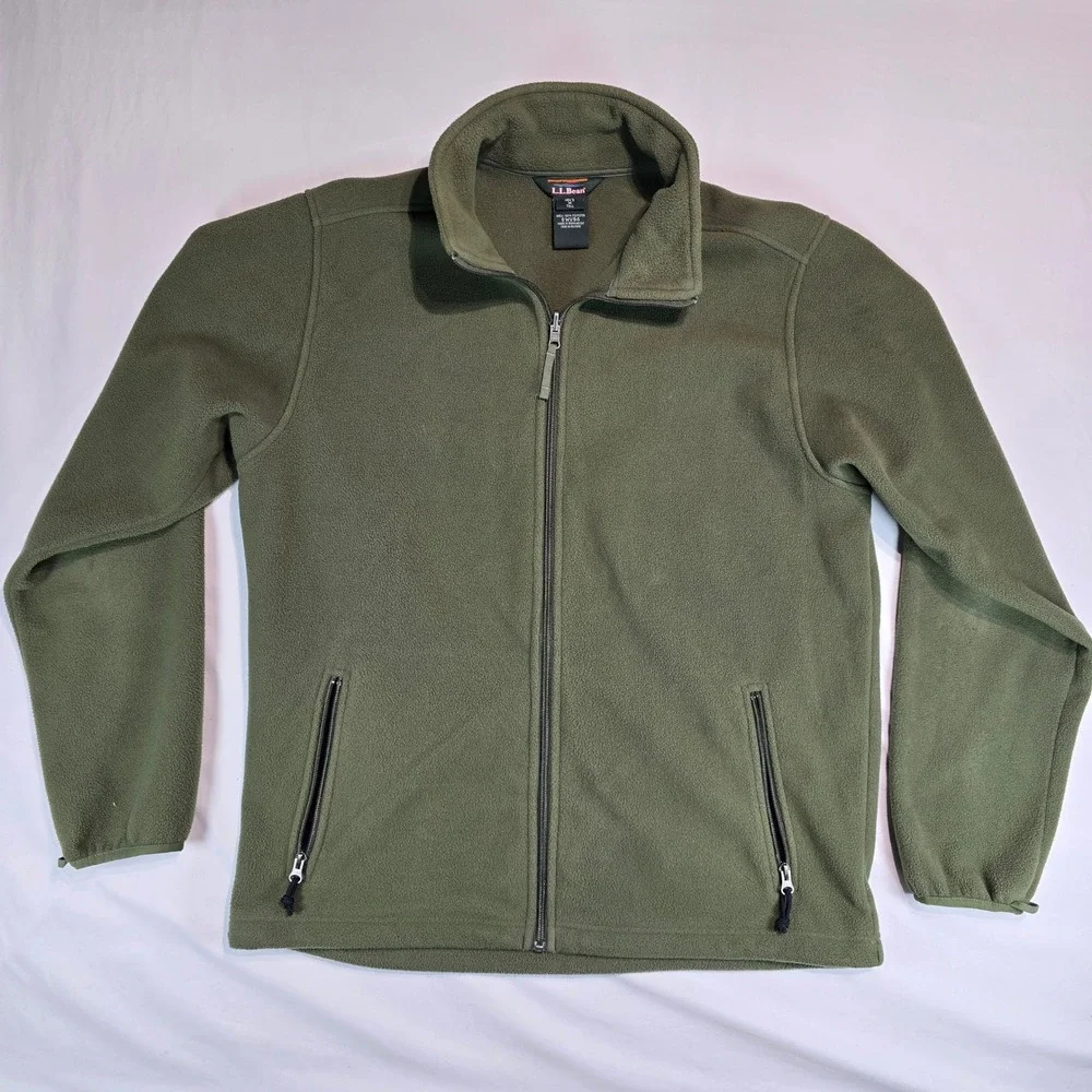LL Bean Mens Fleece Jacket Full Zip Olive Green Medium‎ Tall 0WV94